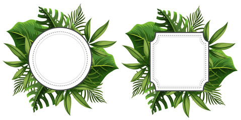 Two frame template with green leaves