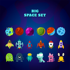 Canvas Print - Big space set. Set of space elements. planets, rockets and monsters