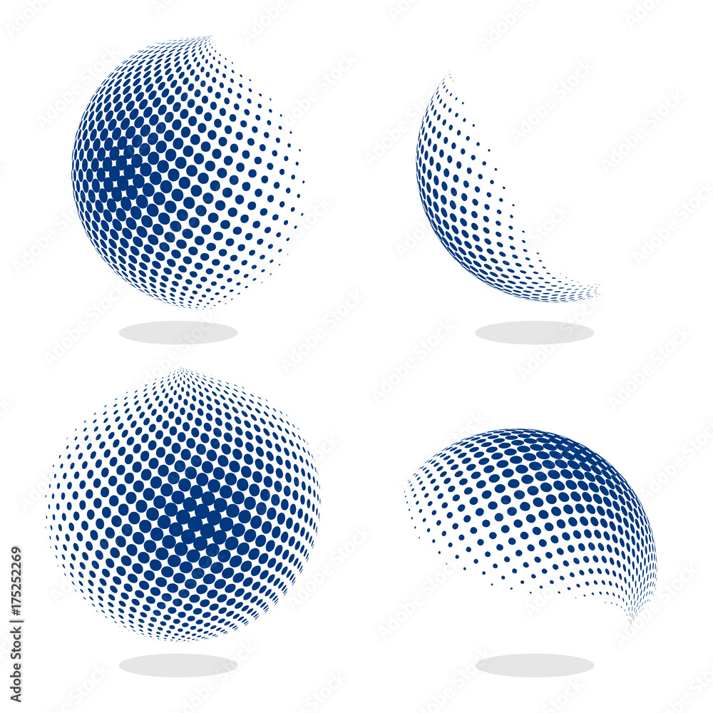 Abstract globe dotted sphere, 3d halftone effect vector background ...