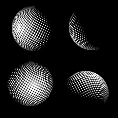 Wall Mural - Abstract Globe Dotted Sphere. 3d Halftone Effect Vector Background. Black and White Set of Vector Illustration.