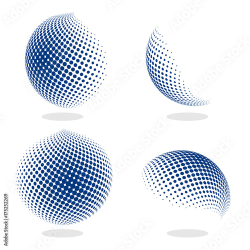 Plakat Abstrakcjonistyczna kula ziemska kropkująca sfera, 3d halftone skutka wektoru tło. Zestaw kolorów ilustracji wektorowych.