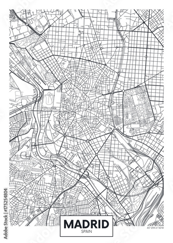 Fotomural Detailed vector poster city map Madrid