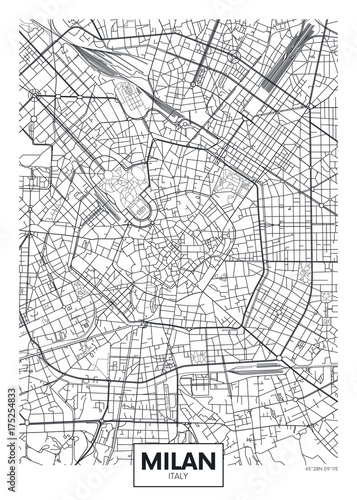 Detailed vector poster city map Milan Tableau sur Toile