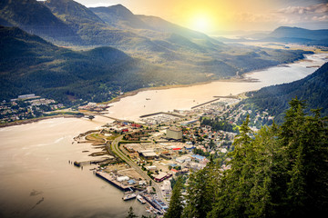 junean, alaska, usa with mountains in the background