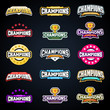Sport champion or champions league emblem typography set. Super logo for your t-shirt. Mega logotype collection.