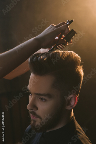 Stylish Young Male In Hairdressing Salon Unrecognizable