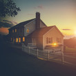 Colonial house sunset