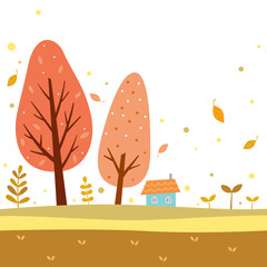 Canvas Print - Autumn trees and house