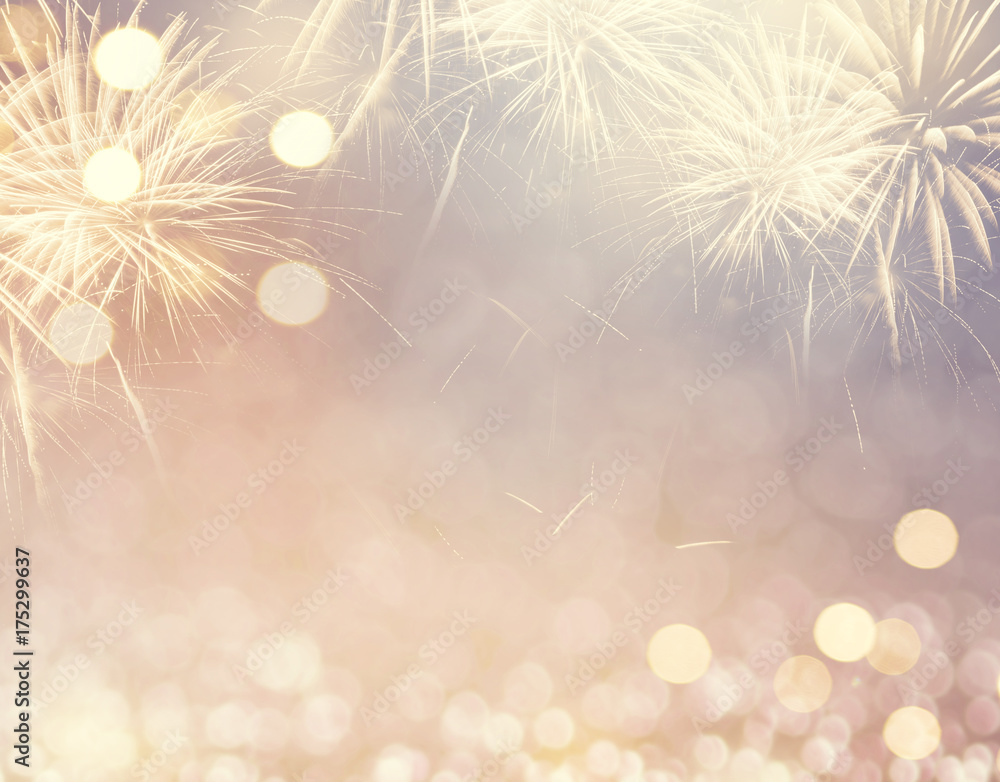 Gold Vintage Fireworks and bokeh in New Year eve and copy space ...