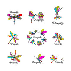 Wall Mural - Dragonfly collection, sketch for your design