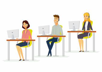 Workday in a call center - modern cartoon people characters illustration