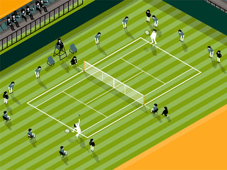 illustration vector info graphic of tennis grass court match, tennis sport info graphic design concept