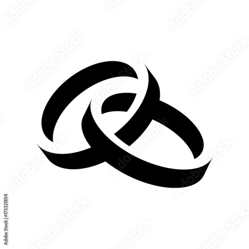 Icono plano anillos espacio negativo negro en fondo blanco vector de