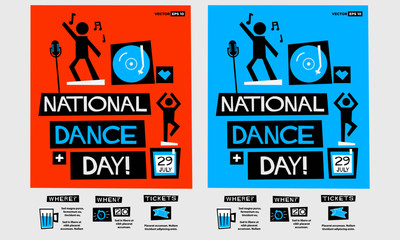 Wall Mural - National Dance Day - July 29 (Flat Style Vector Illustration Quote Poster Design) Event Invitation with Venue and Time Details