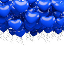Blue Party Balloons In Heart Shape Isolated On White Background. 3d Render