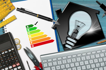 Wall Mural - Energy Efficiency Rating - House with Light Bulb