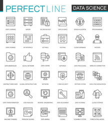 Aufkleber - Data Science thin line web icons set. Data analysis outline stroke icons design.