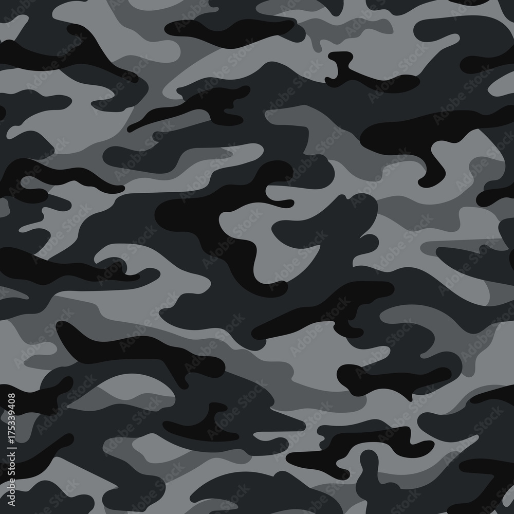 Army camouflage seamless pattern, black and gray. Vector - obrazy, fototapety, plakaty 