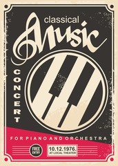 Wall Mural - Classical music concert for piano and orchestra retro poster design layout