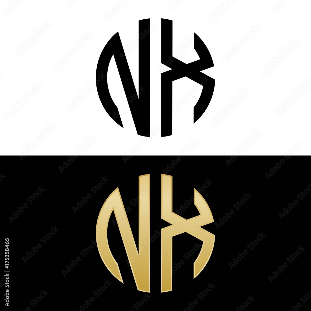 nx initial logo circle shape vector black and gold Stock Vector | Adobe ...