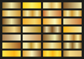 Wall Mural - gold metal gradient set. vector metallic texture. big collection of yellow metallic gradients on bla