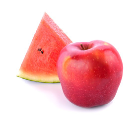 Watermelon and apple on a white background.