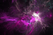 Abstract Purple Swirly Shapes On Black Background. Fantasy Chaotic Fractal Texture. 3D Rendering.