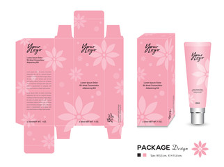 Wall Mural - Cosmetic Packaging Template Vector Illustration. Cream layout. beauty products. flower patterns. Body care, spa, Oil, lotion, shampoo, Realistic bottle mock up. flyer, label artwork. graphic design.