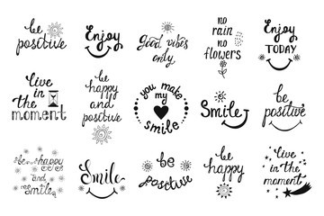 1554444 vector set of hand drawn calligraphy phrases. positive typograph