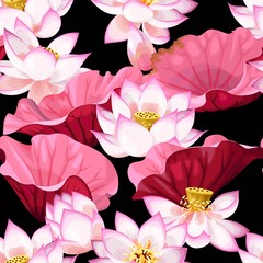 Canvas Print - Seamless pattern with lotus flowers