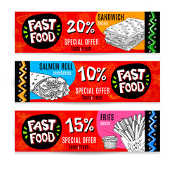 Wall Mural - Fastfood colorful modern banners set.