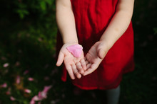 Anonymous Image Of A Little Girl In A Red Dress As She Shows A Petal In Her Hand.