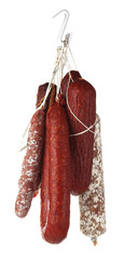 Wall Mural - Delicious sausages on white background