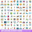 © ylivdesign - 100 leisure activity icons set, cartoon style