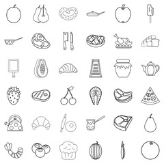Sticker - Strawberry icons set, outline style