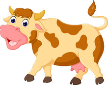 Funny Cow Cartoon Walking With Smile