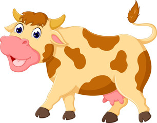 funny cow cartoon walking with smile