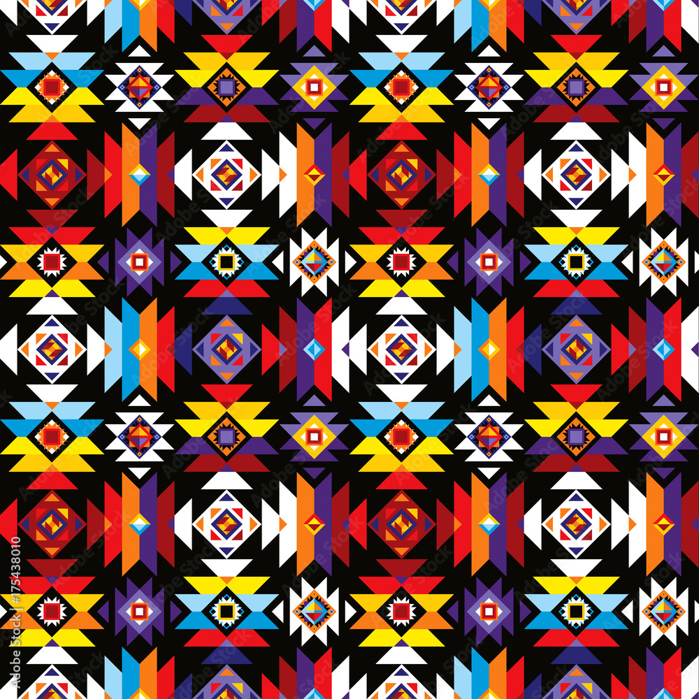 aztec pattern black colorful repeatable - obrazy, fototapety, plakaty 