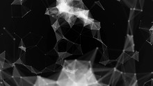Black White Plexus With Dots, Lines, Triangles. Background Information For Social Networks, The Internet, Science, Computer Networks, Technologies. Loop Animation