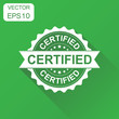 Certified rubber stamp icon. Business concept certified stamp pictogram. Vector illustration on green background with long shadow.