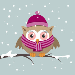 Wall Mural - Female owl with scarf on a winter day