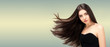 Hair salon. Beauty Fashion Model Woman  Long Banner,Healthy Brown Hair looking at camera. Hairdresser,hairstyle concept