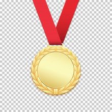 Gold Medal Isolated On Transparent Background.
