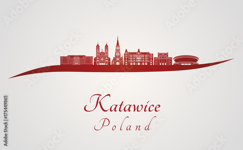 Plakat Katowice   czerwona-panorama-katowic