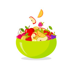 Wall Mural - Fresh fruit salad. Isolated on white background healthy eating concept