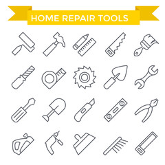 Tools icon set, line flat design