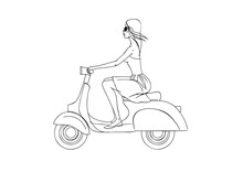 Scooter_line/Girl In Dress Riding A Scooter. Drawing Lines.