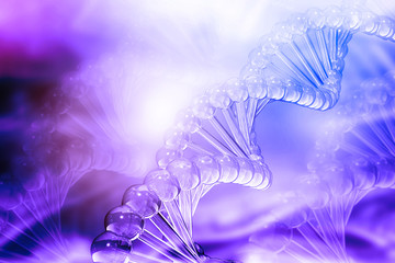 Wall Mural - 3d DNA strands on science background .