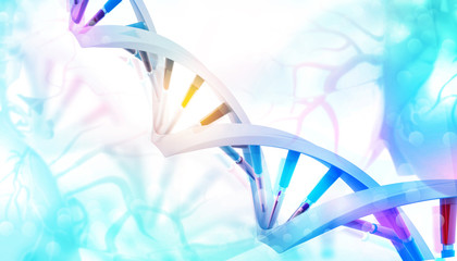 Wall Mural - 3d DNA strands on science background ..