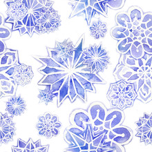 Watercolor Seamless Background Of Lilac With White Snowflakes For New Year And Christmas, Oblong With Snowflakes, It's Snowing, For Decoration And Design On White Background, For Design Of Greeting Ca